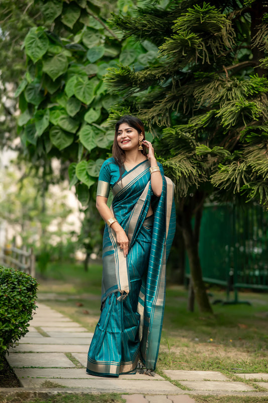 Rama Raw Silk Lining Zari woven Saree