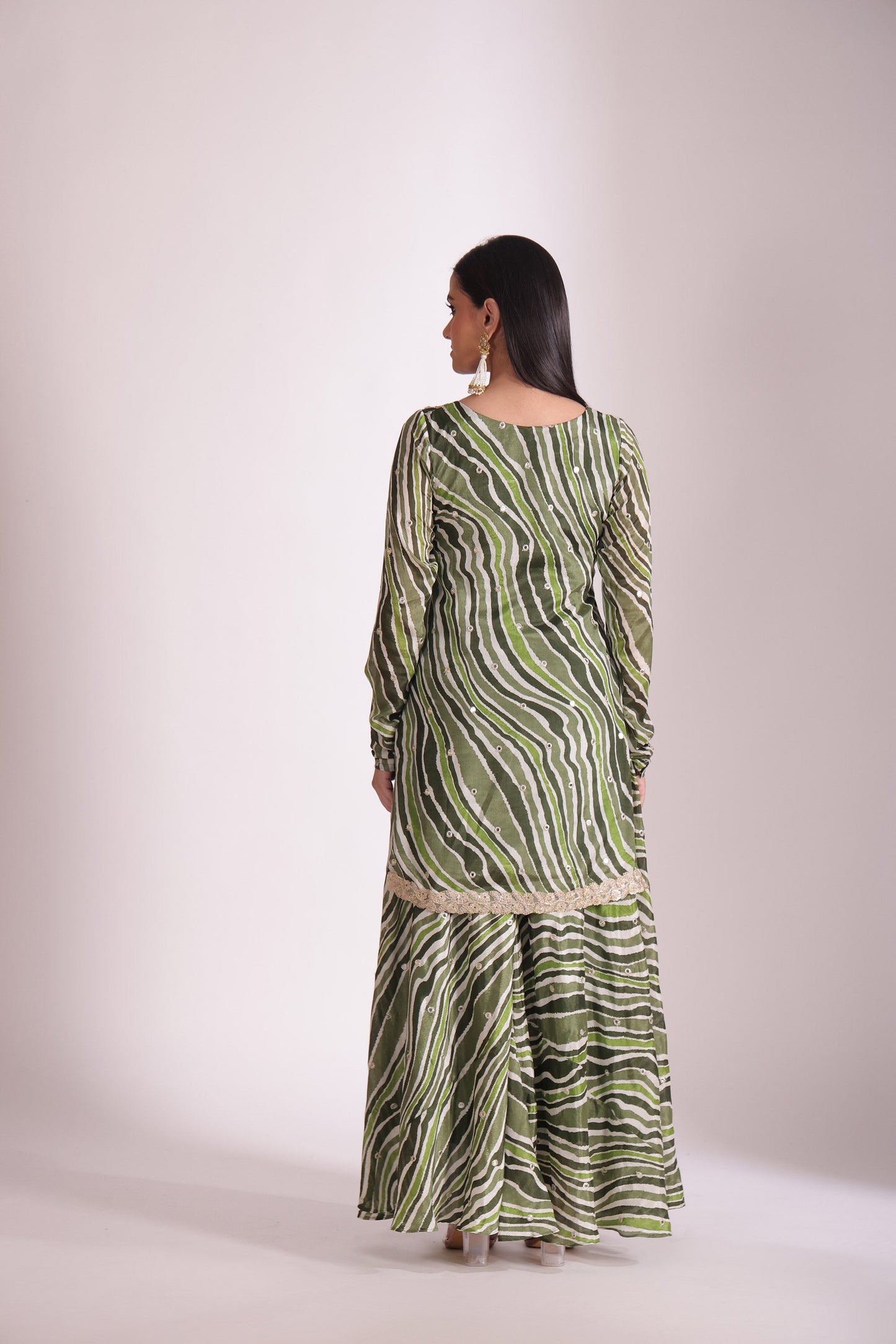 Gulzar Green Printed Chiffon Silk Sharara And Dupatta