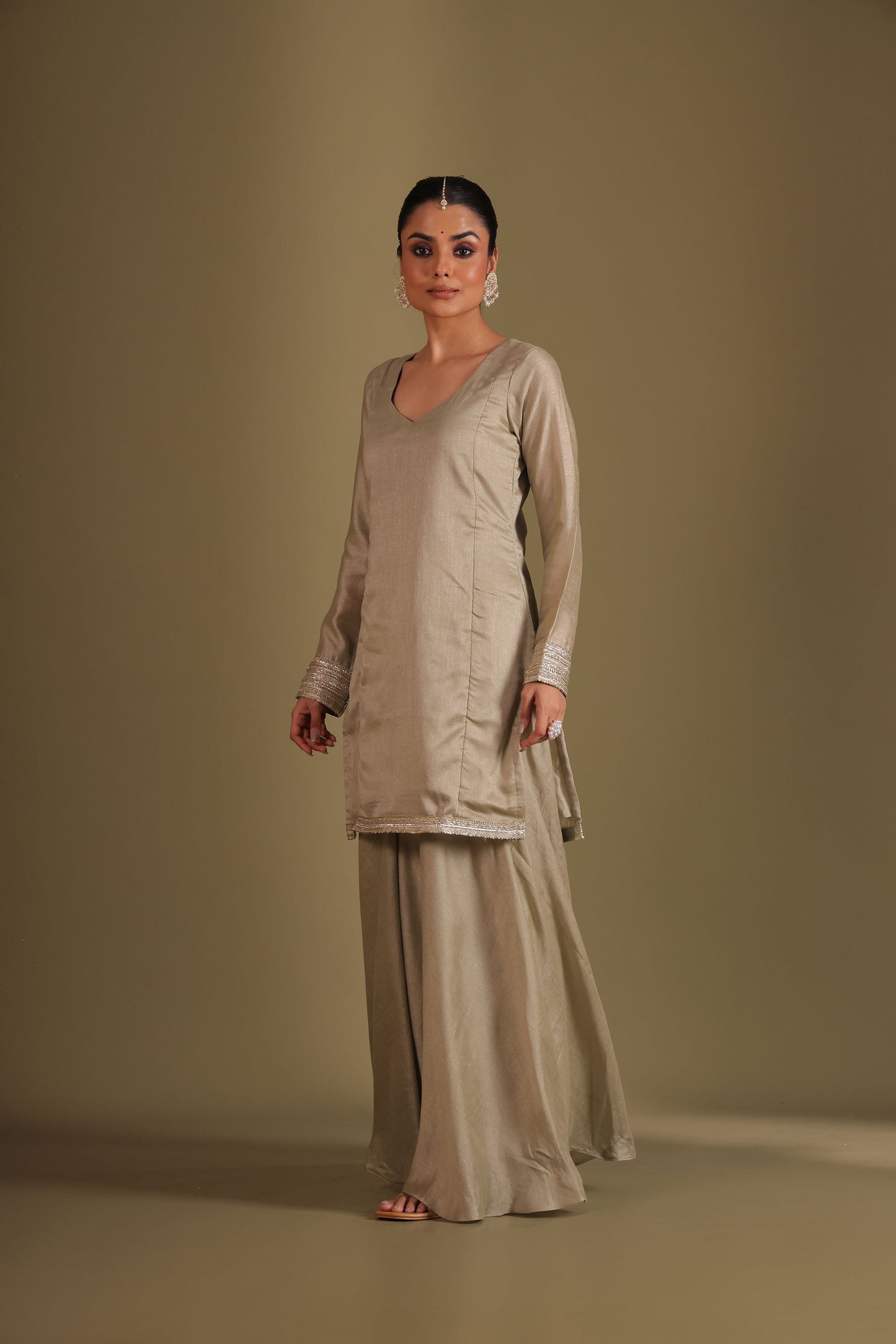 Jhalak Sage Embroidered Kashmiri Silk  Sharara And Dupatta