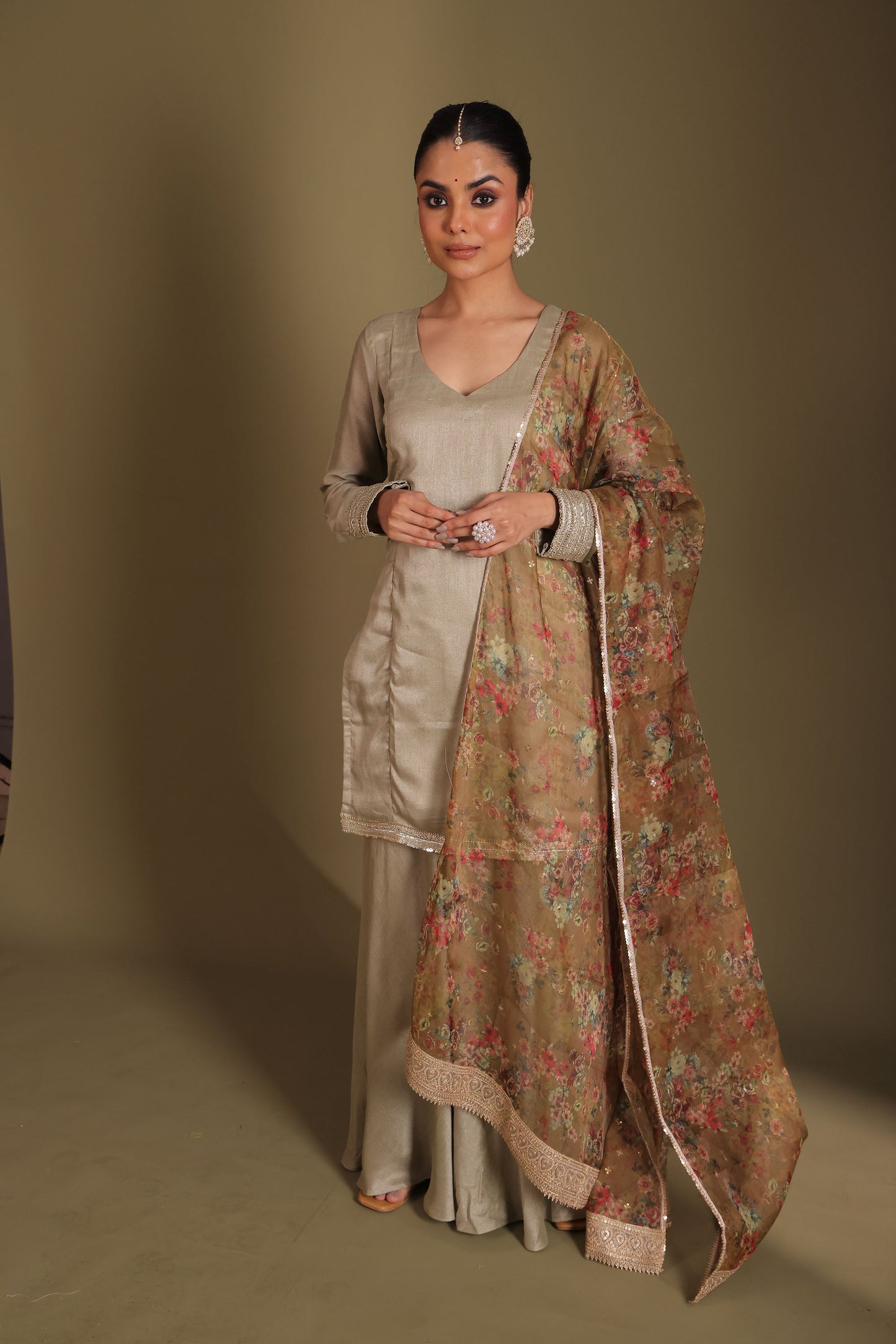 Jhalak Sage Embroidered Kashmiri Silk  Sharara And Dupatta