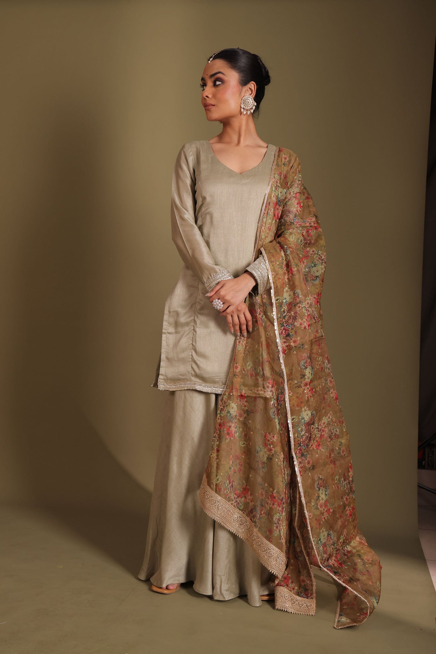 Jhalak Sage Embroidered Kashmiri Silk  Sharara And Dupatta