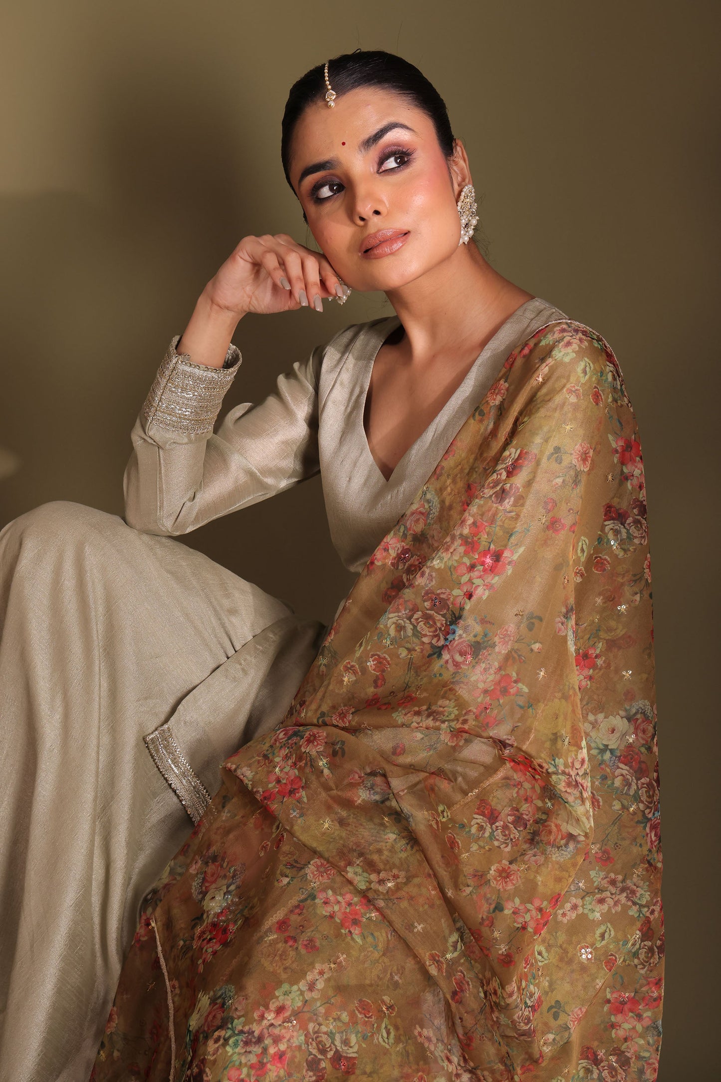 Jhalak Sage Embroidered Kashmiri Silk  Sharara And Dupatta
