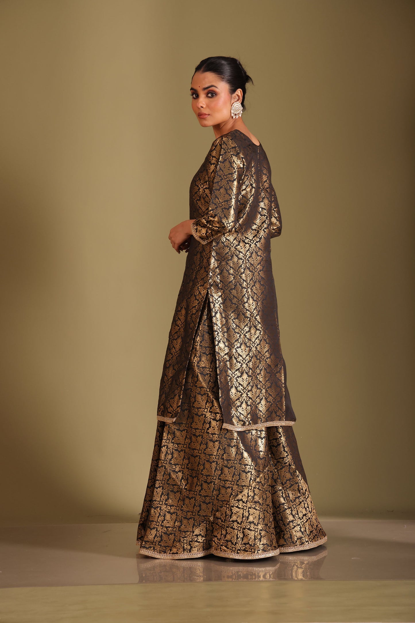 Noorika Black Embroidered Brocade Silk Sharara And Dupatta