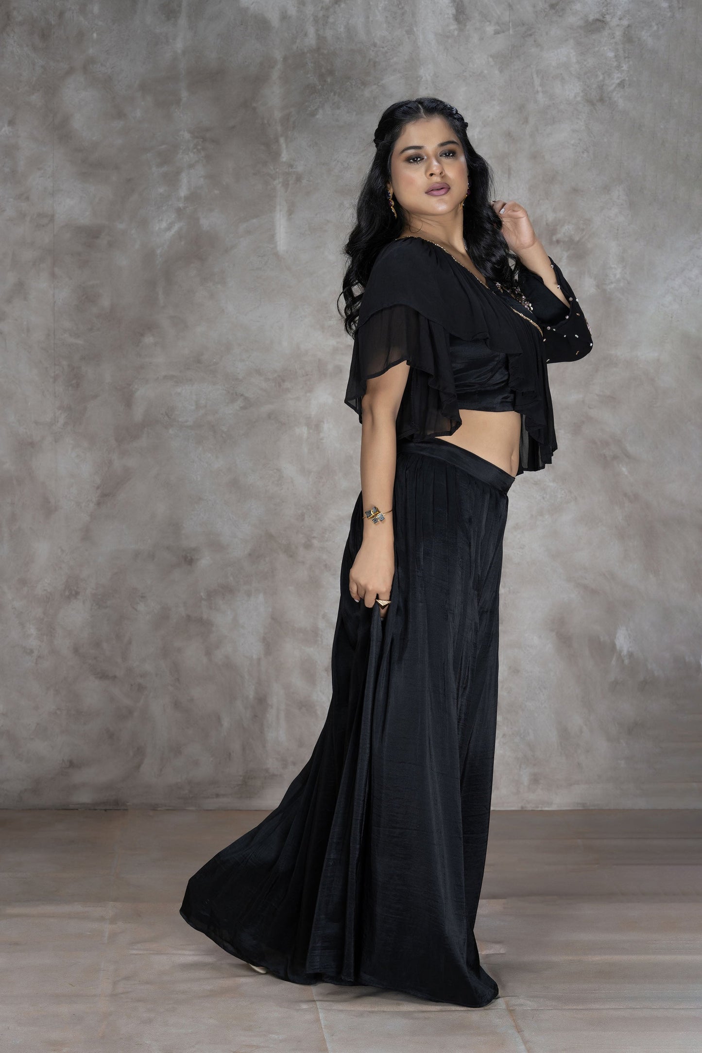 Black Ruffled Radiance Palazzo Set