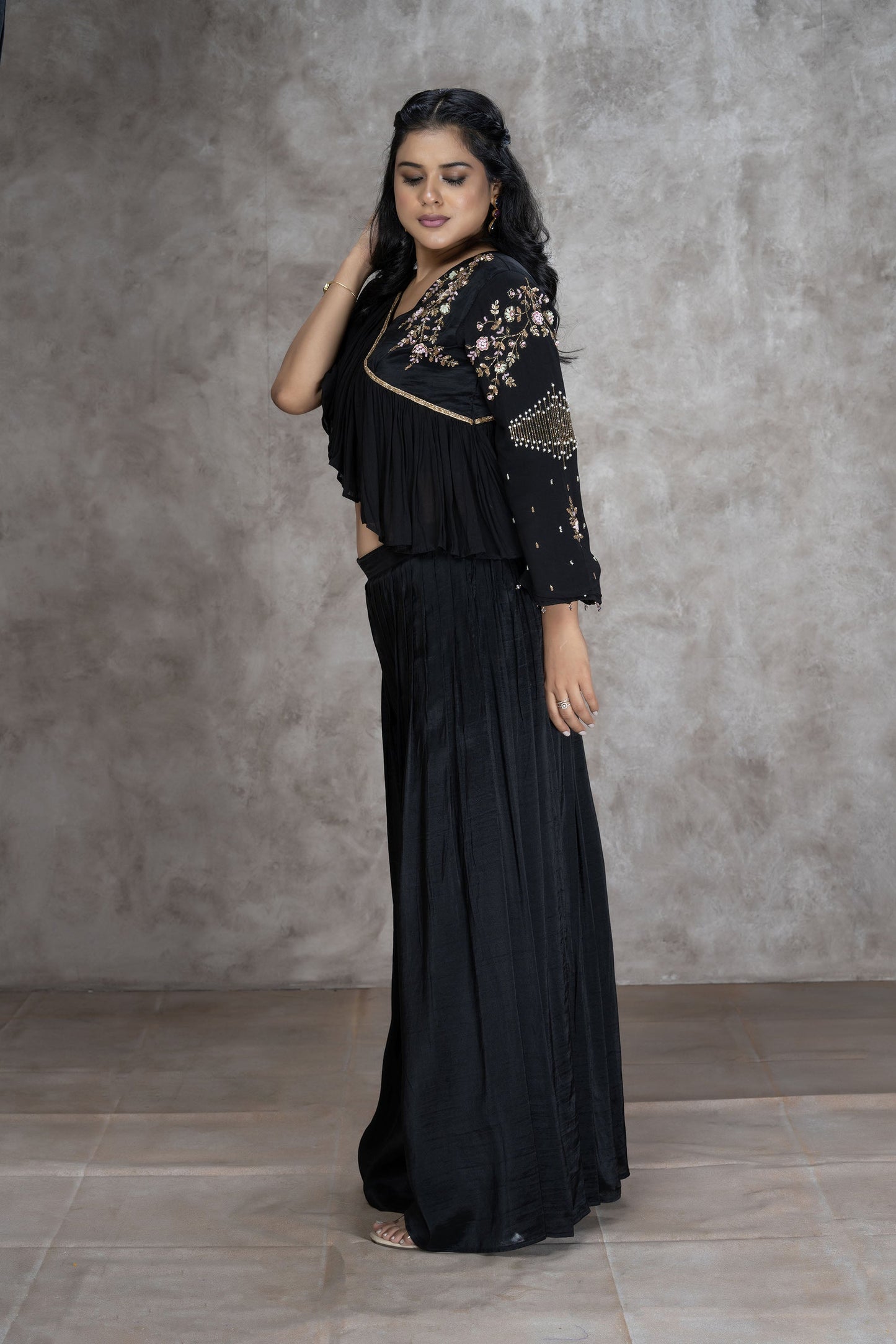 Black Ruffled Radiance Palazzo Set