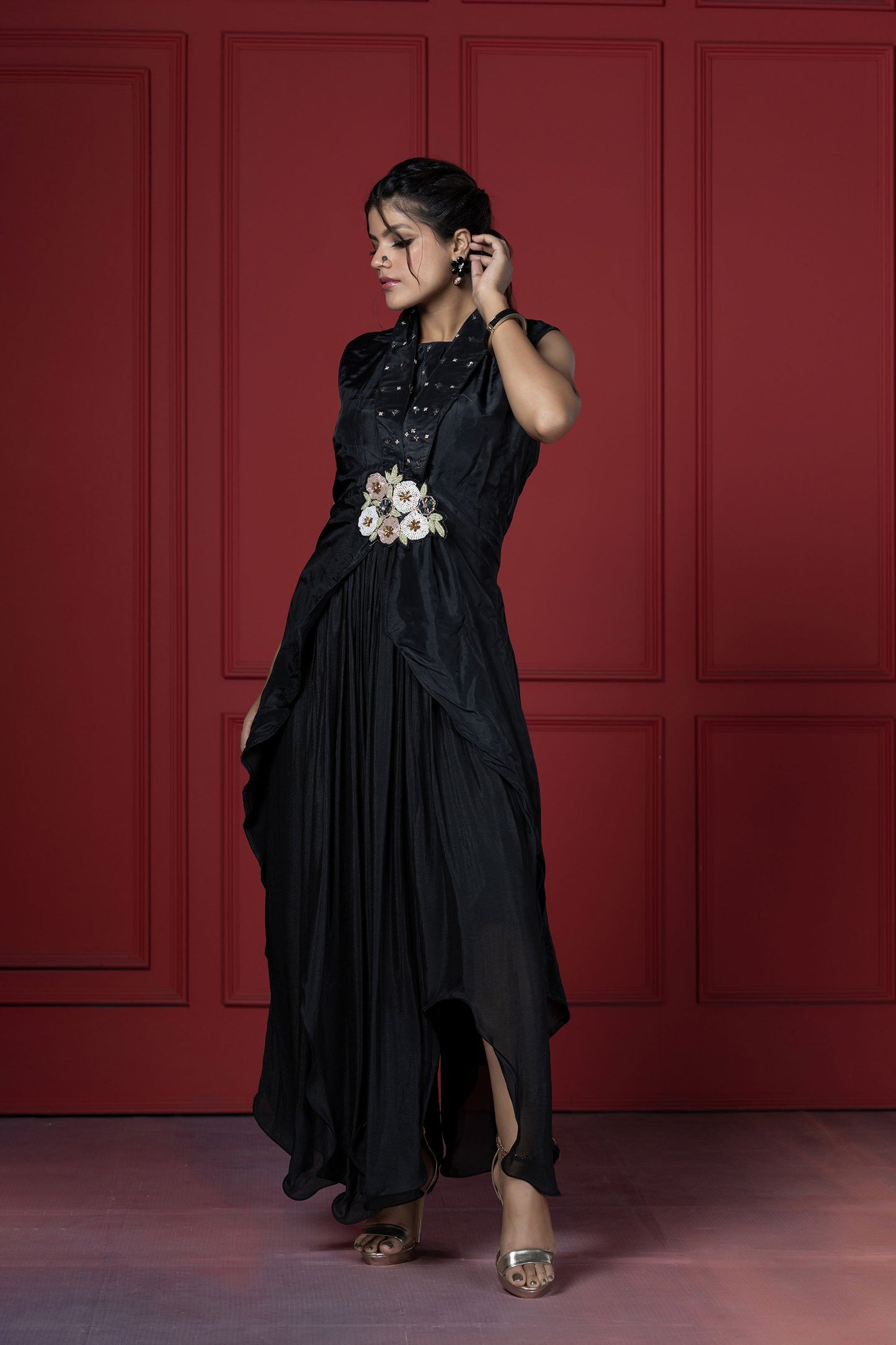Black Indo Western  Long Gown Jacket