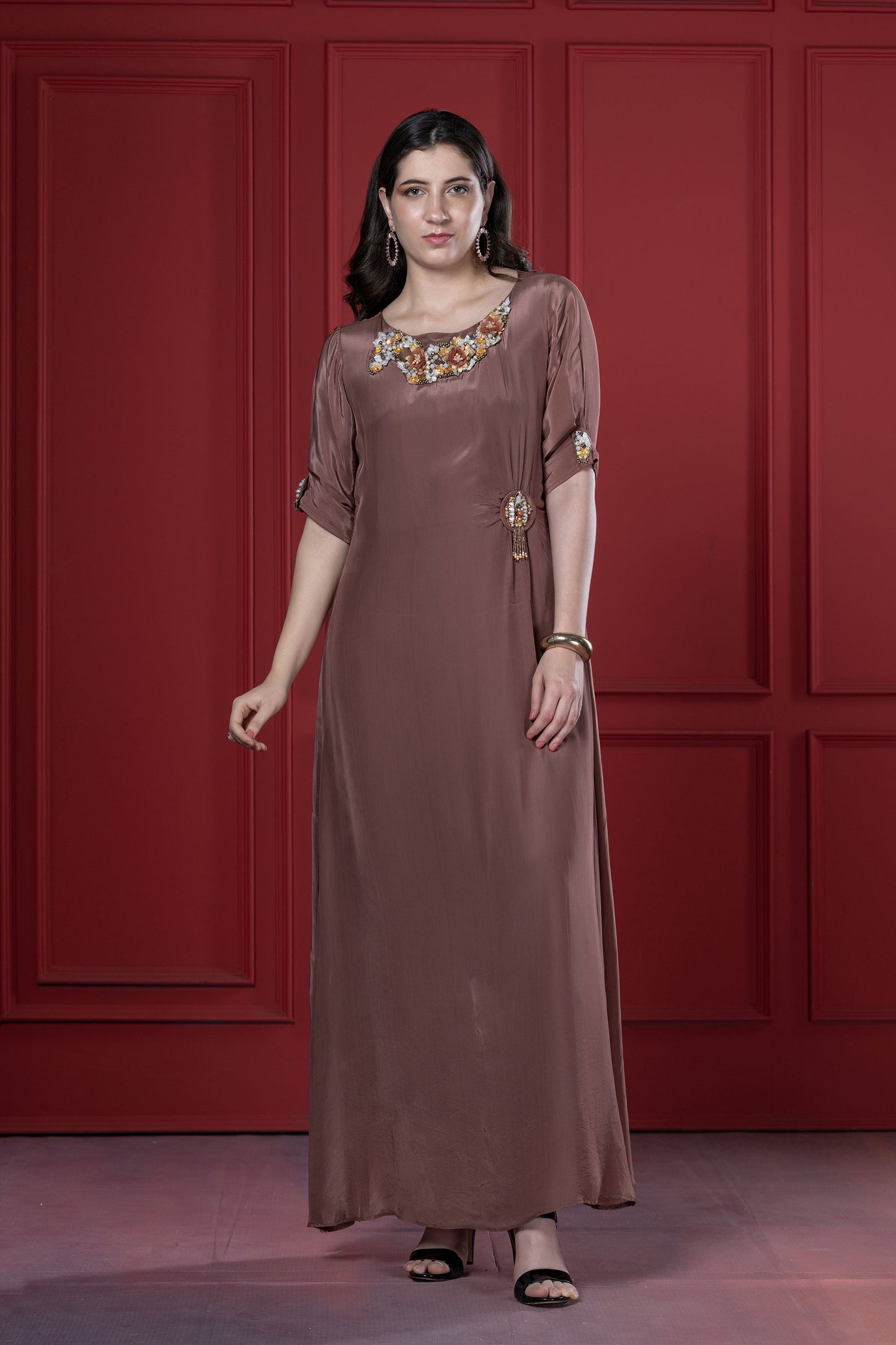 Mauve 3D Side-Knot Flower  Tunic