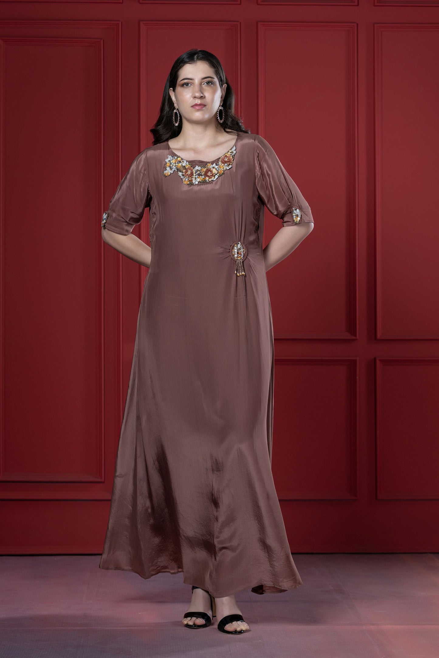 Mauve 3D Side-Knot Flower  Tunic