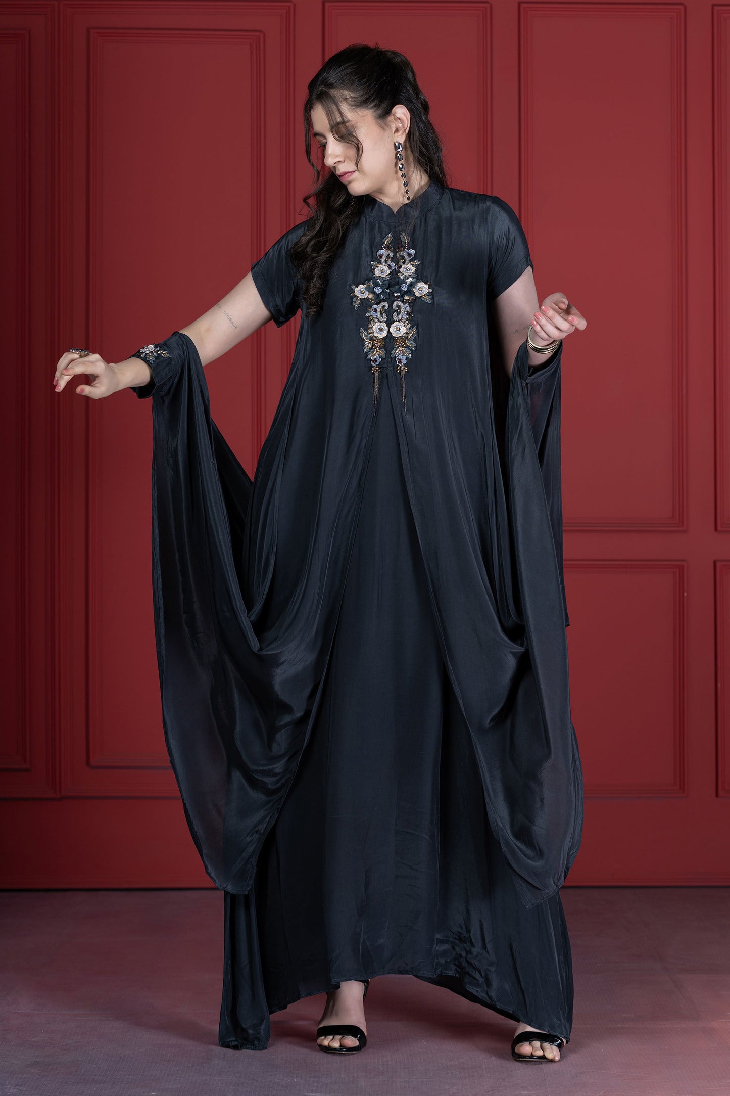 Grey Crepe Long Cuffs Tunic