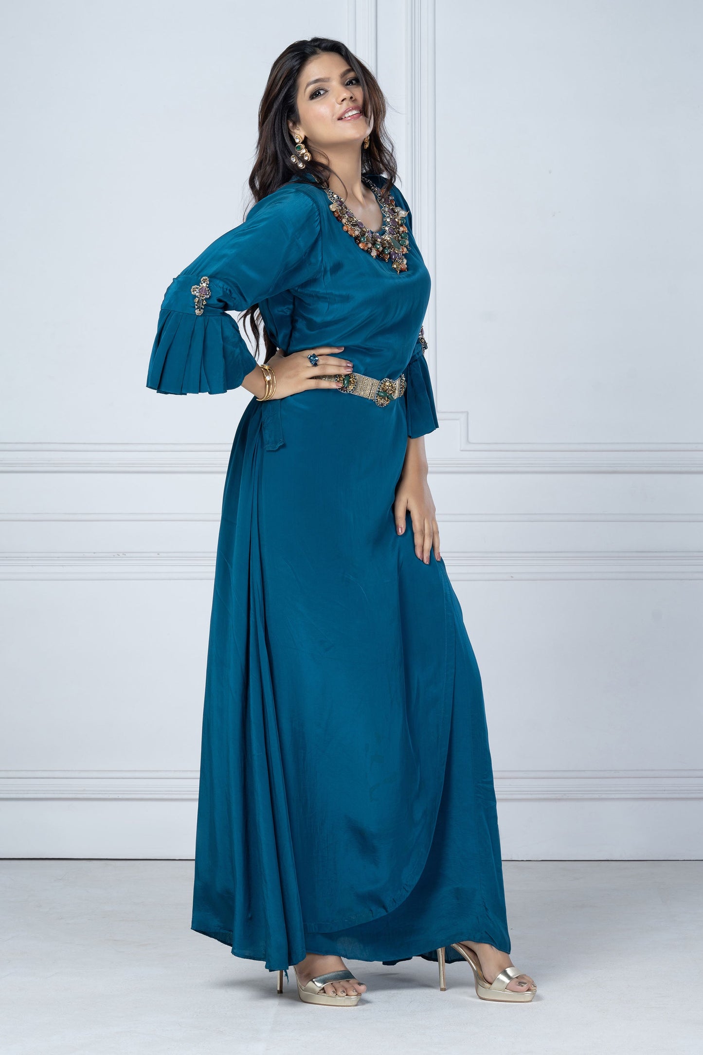 Teal blue crystal Necklace Tunic