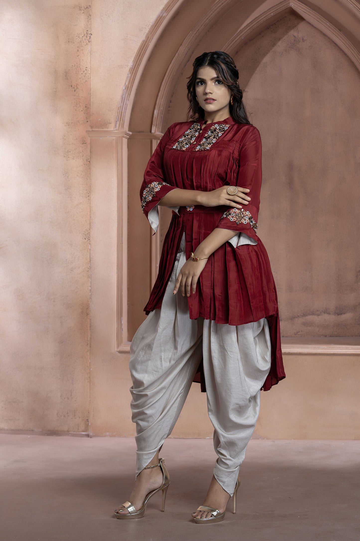 Maroon Indowestern Dhoti Set