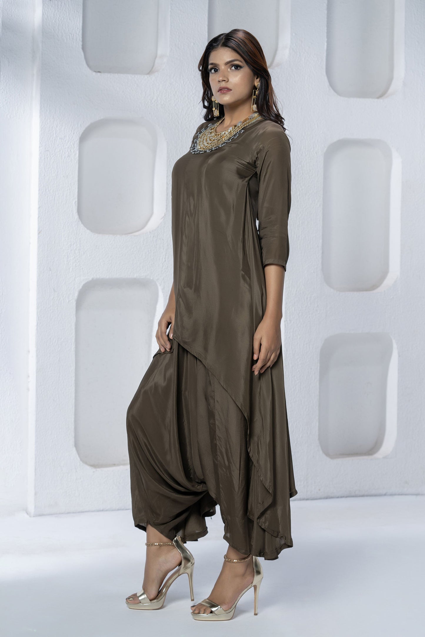Brown Crepe Afghani Tunic