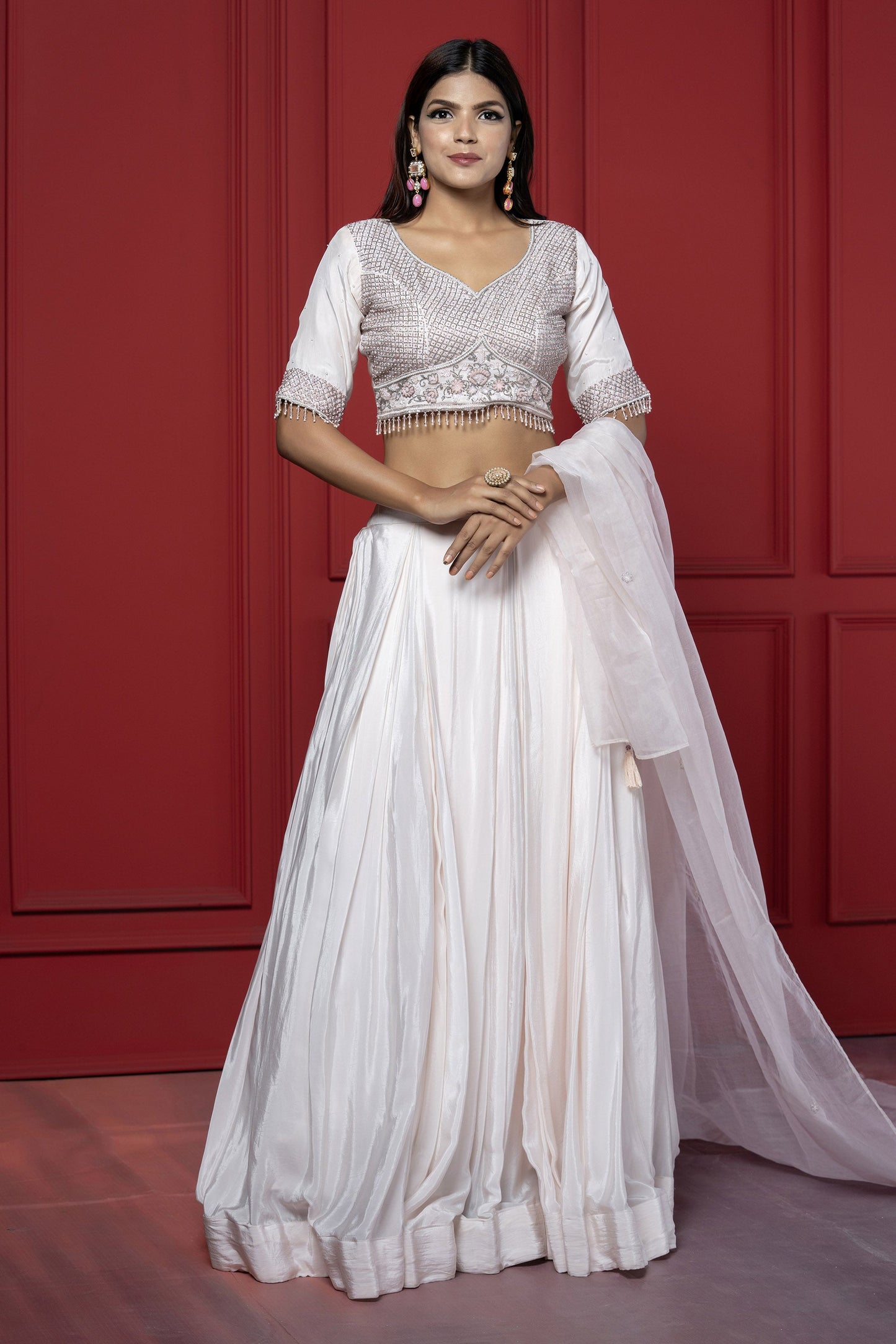 Baby Pink Organza crystal Lehenga Set