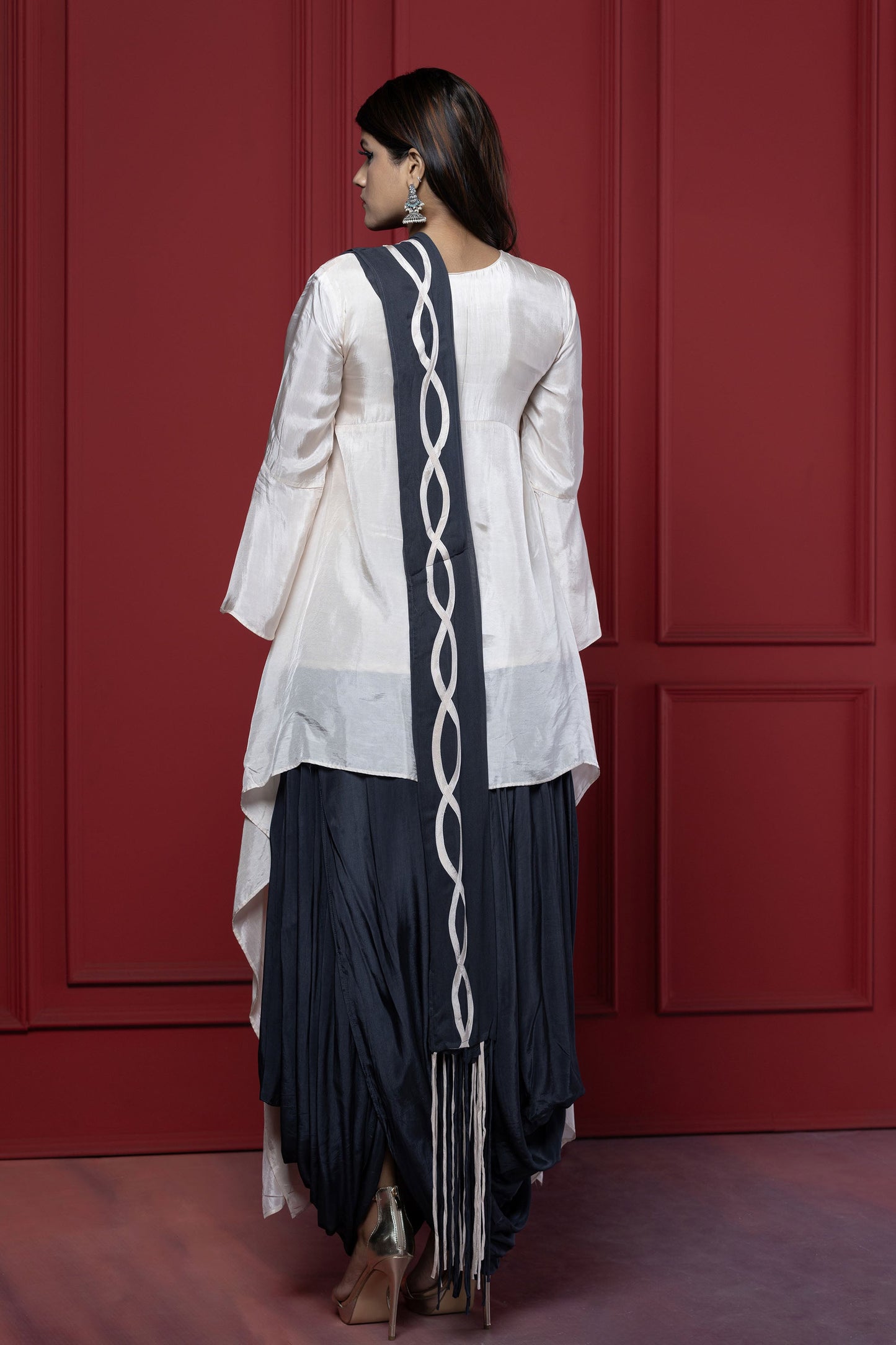 Ivory Asymmetric Drape Style  Kurta set