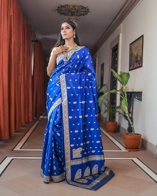 Royal Blue Handwoven Kadwa Katan Pure Silk Saree
