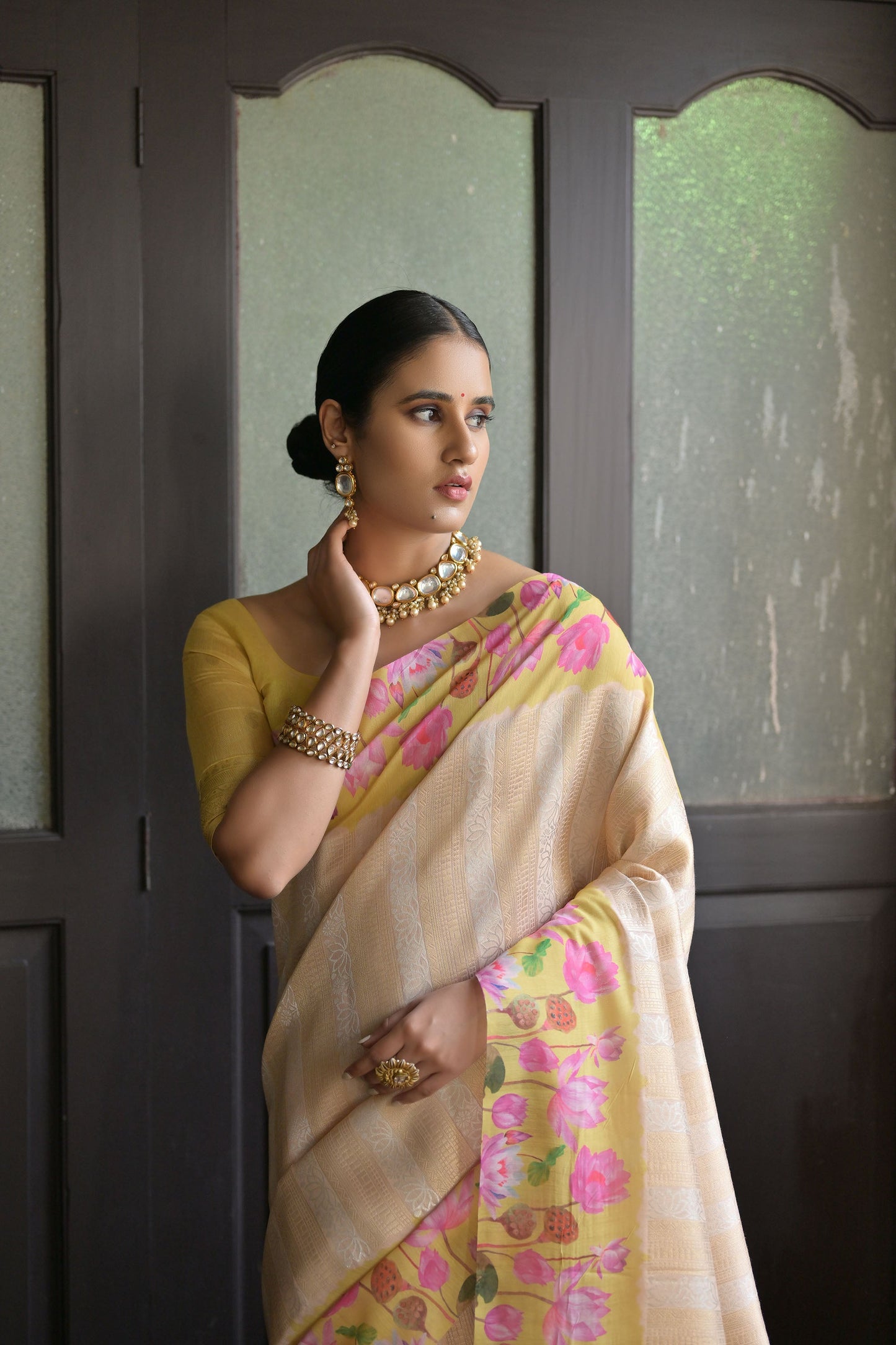 Sonita Flower Yellow Banarasi Silk Zari woven Saree