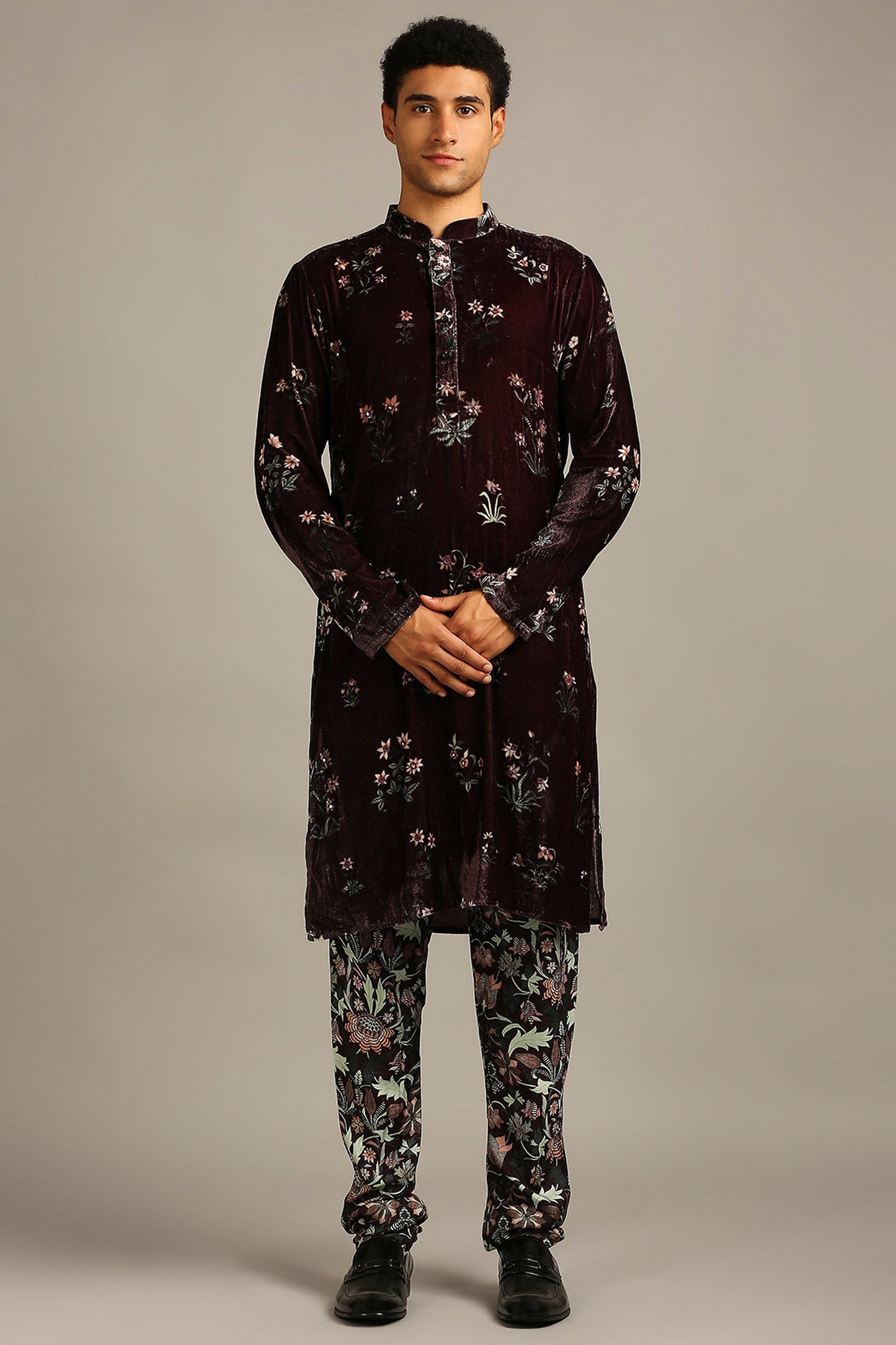Maroon Pastel floral printed kurta set