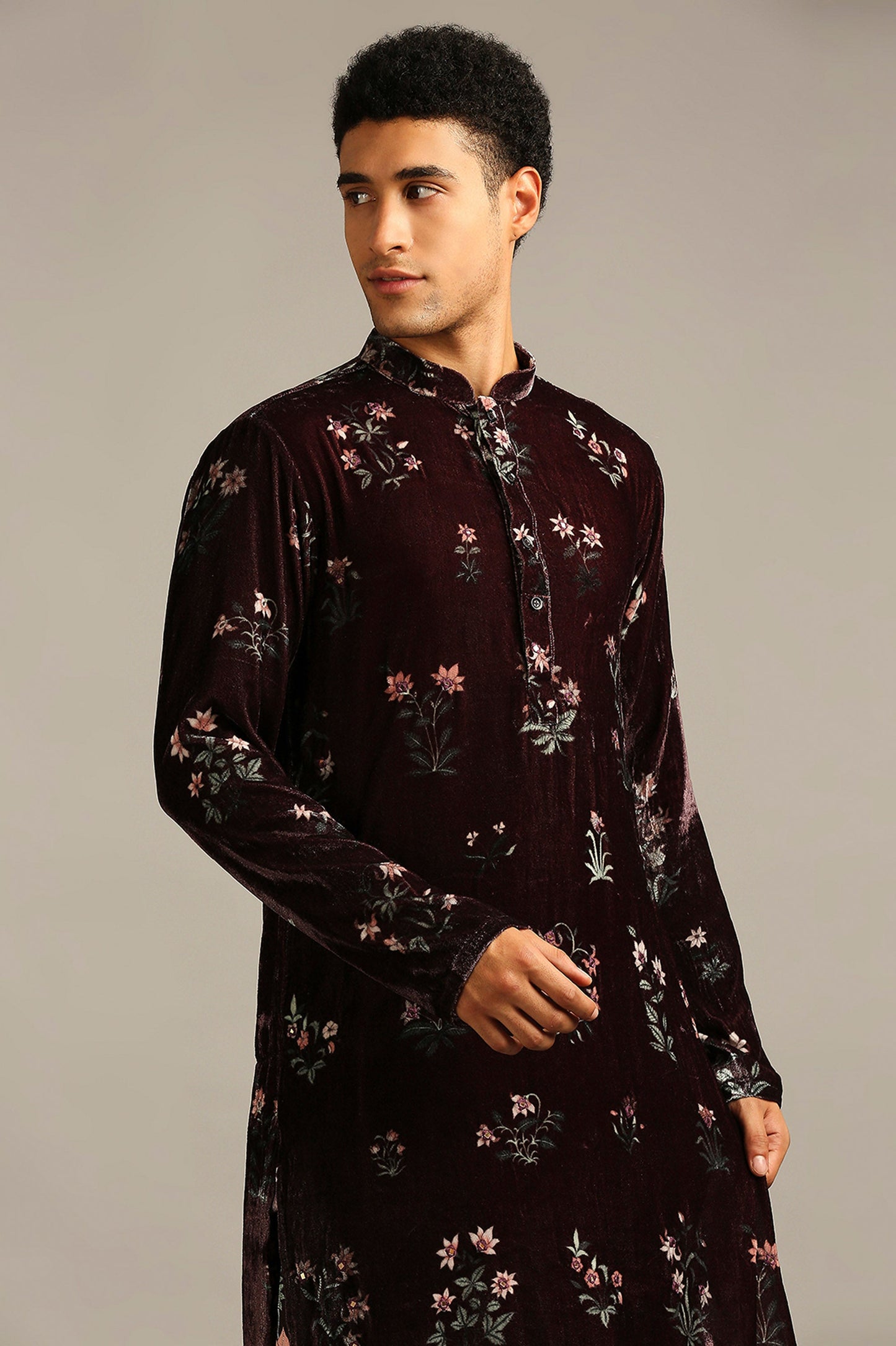 Maroon Pastel floral printed kurta set