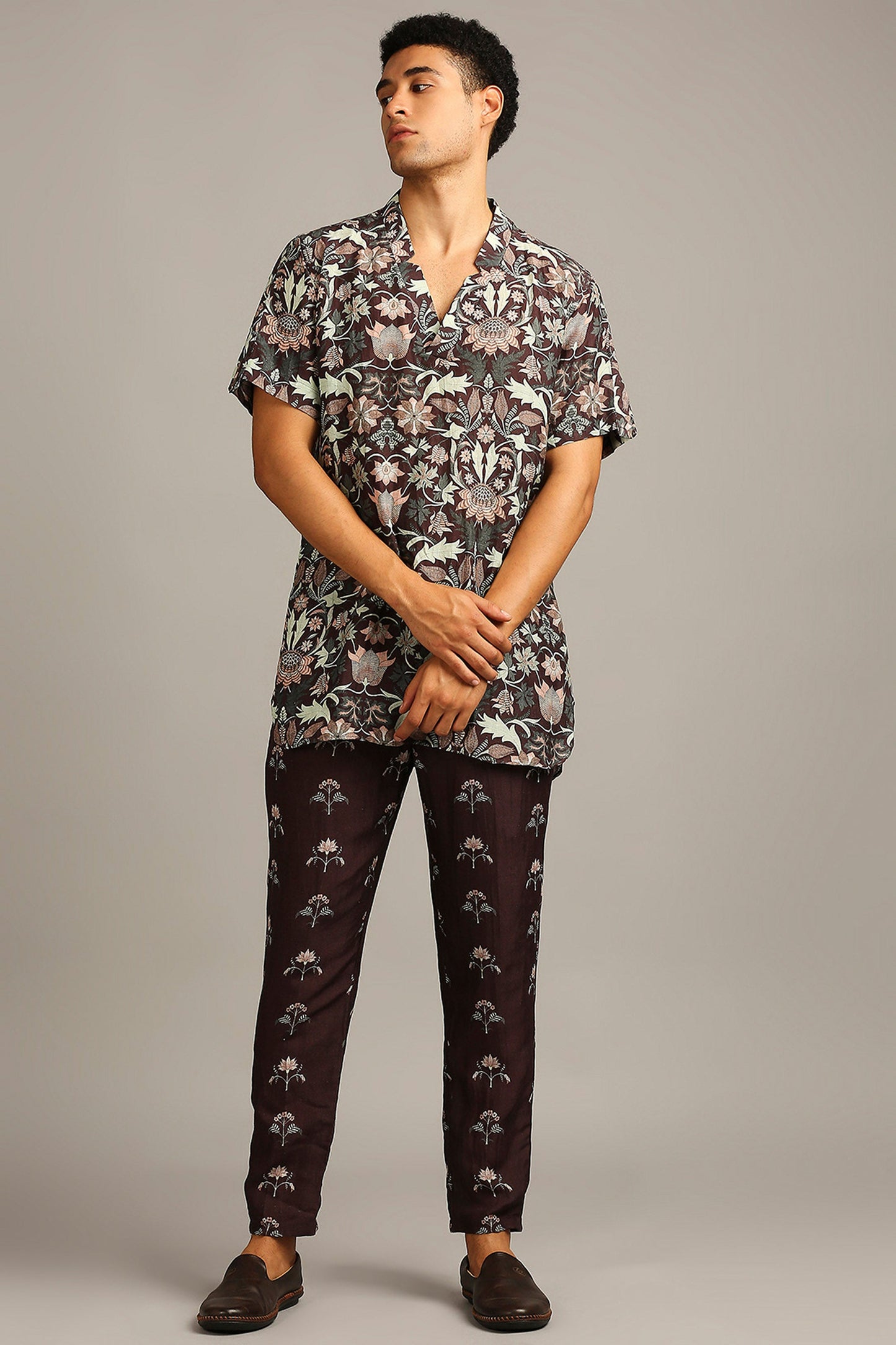 Wine Pastel floral printed co-ord set