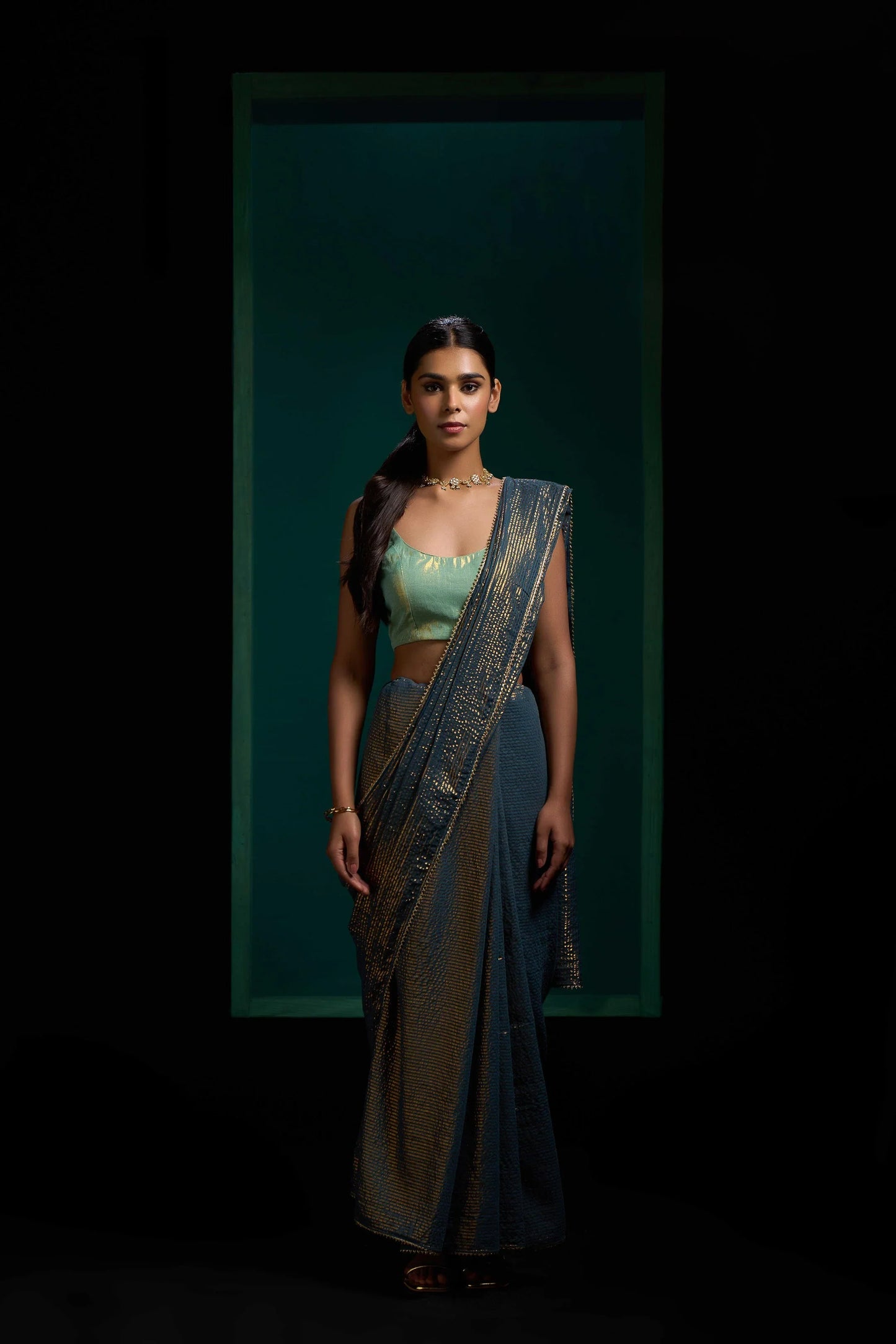 Peacock Blue Zari Pure Cotton Saree