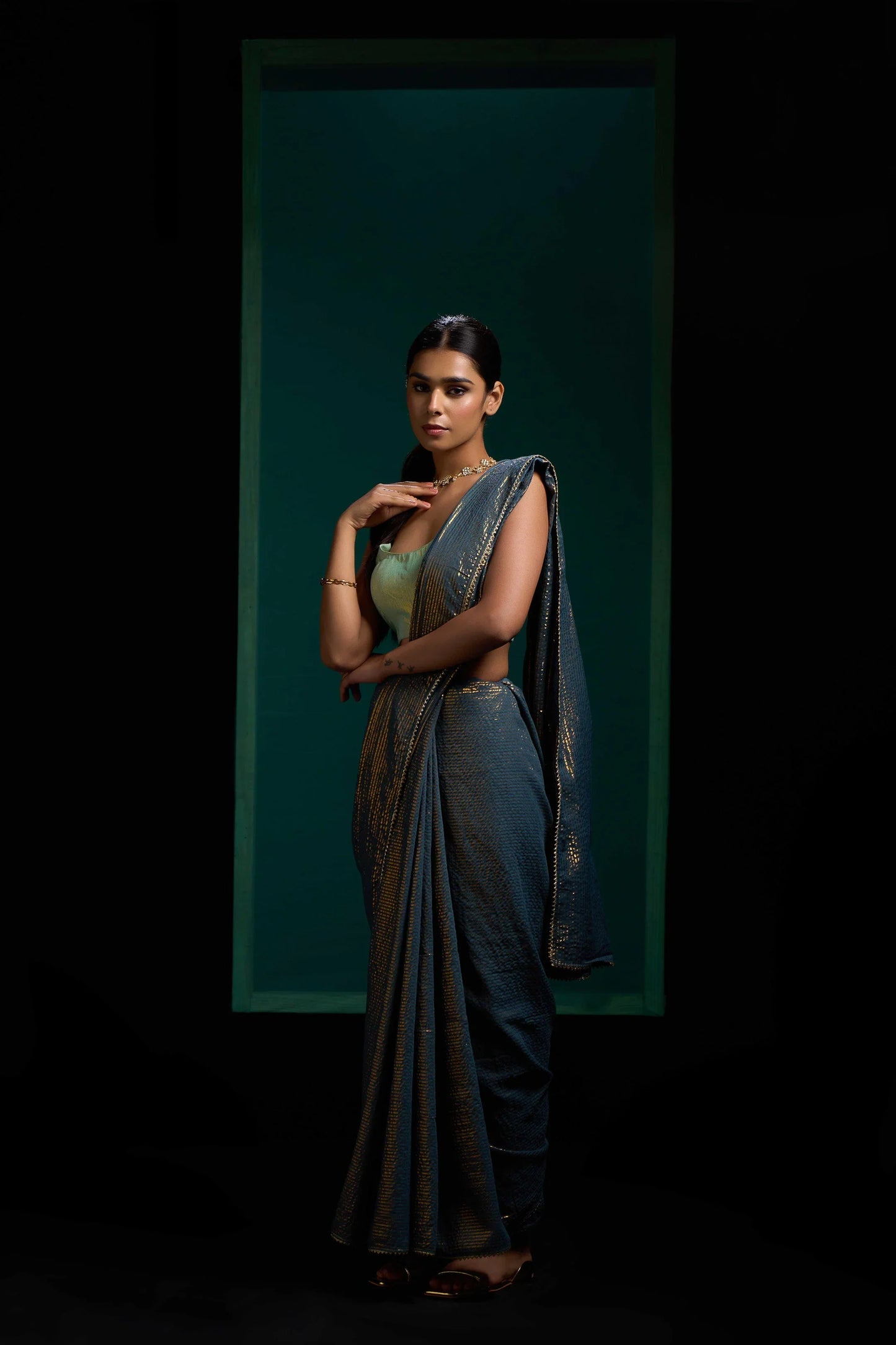 Peacock Blue Zari Pure Cotton Saree