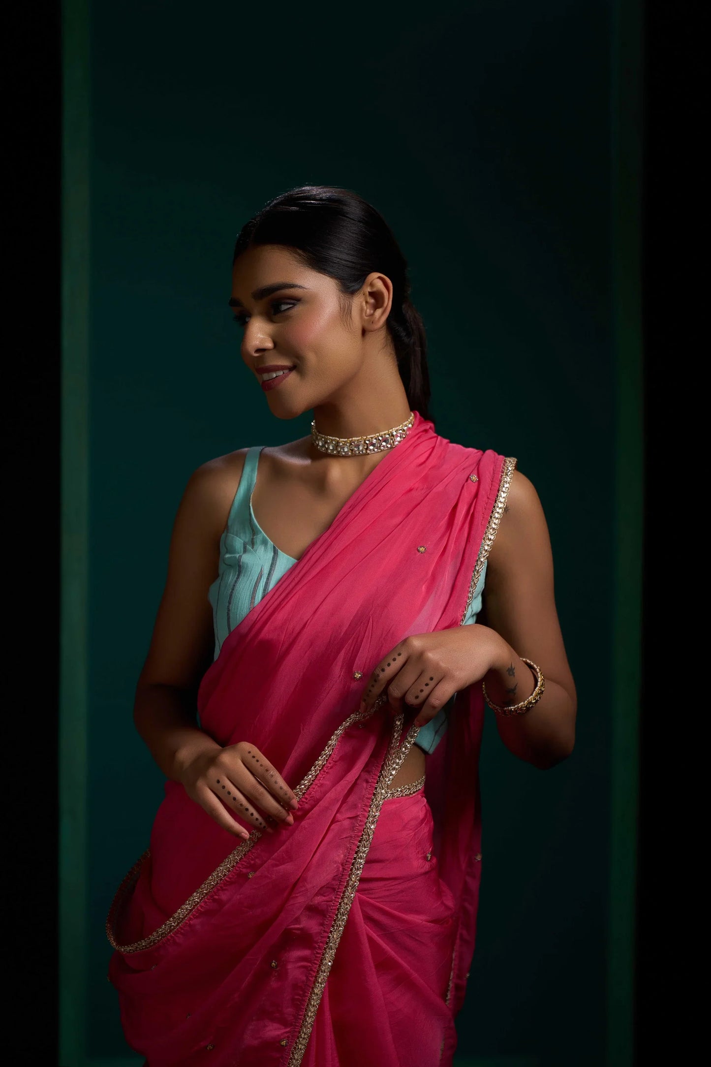 Noori Rose Pink Organza Saree