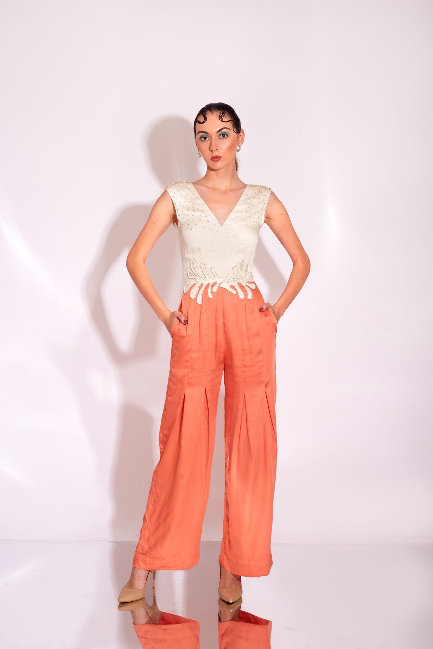 ORION  Cream and Tangerine  jumpsuit