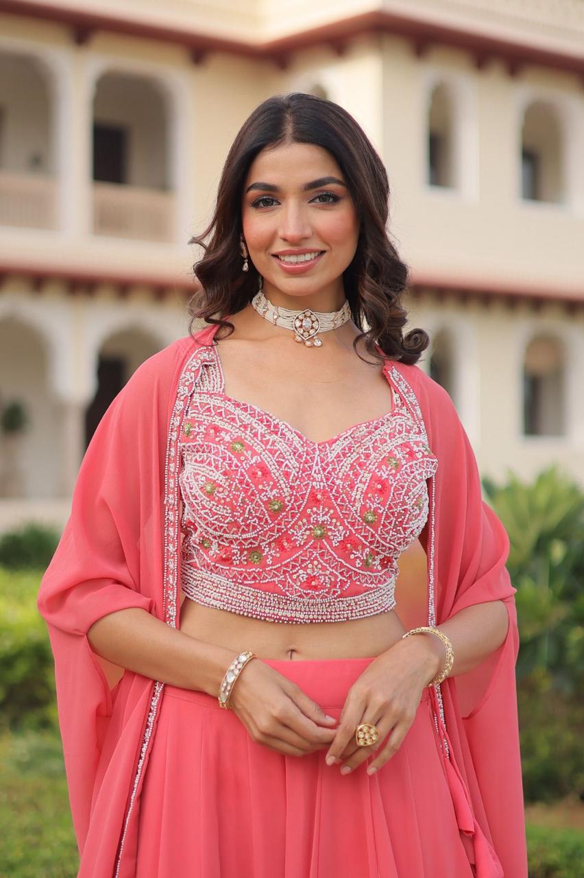 Faux Georgette Lehenga Choli with Koti