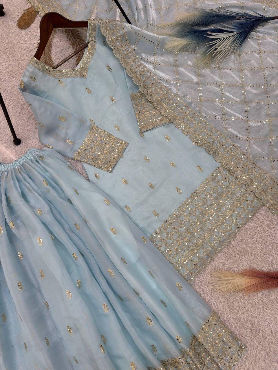 Embroidered Silk Palazzo Suit Set