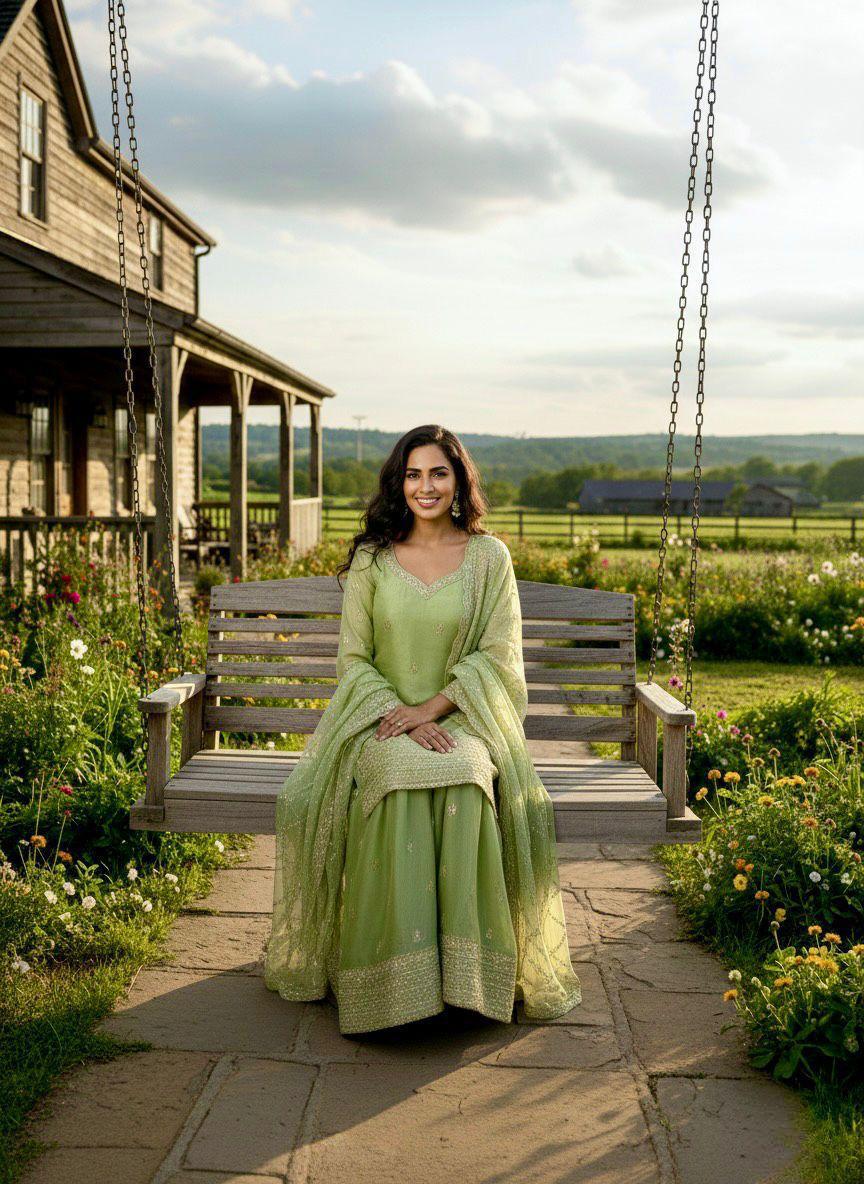 Embroidered Silk Palazzo Suit Set