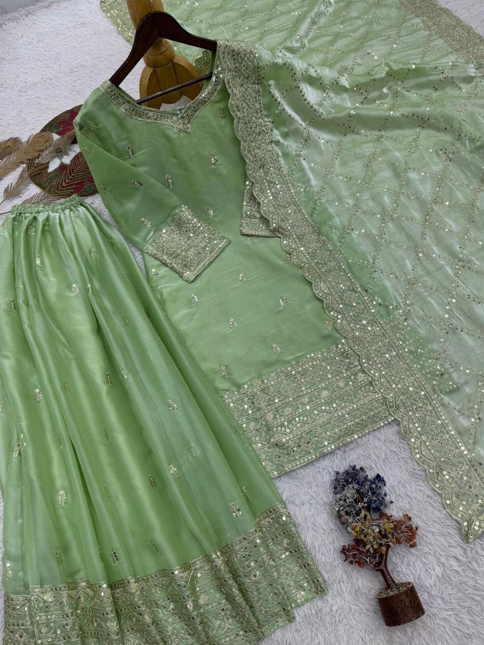 Embroidered Silk Palazzo Suit Set