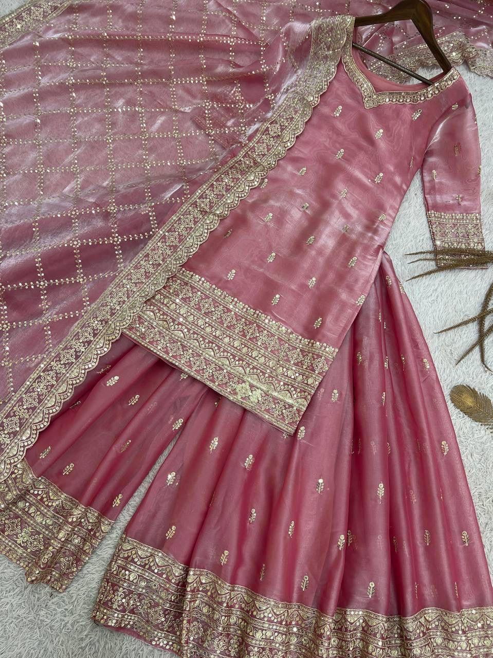 Embroidered Silk Palazzo Suit Set