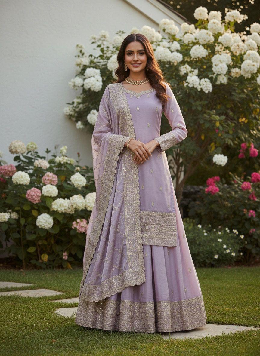 Embroidered Silk Palazzo Suit Set