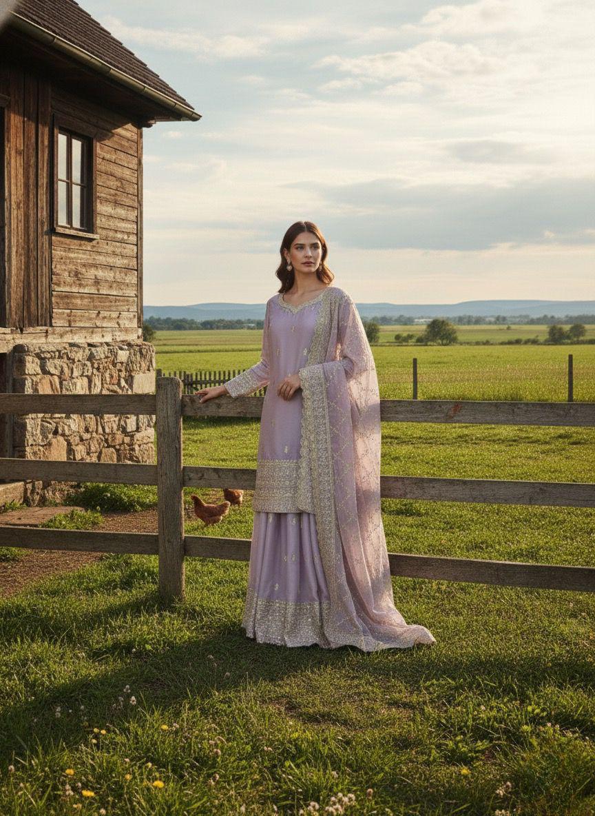 Embroidered Silk Palazzo Suit Set