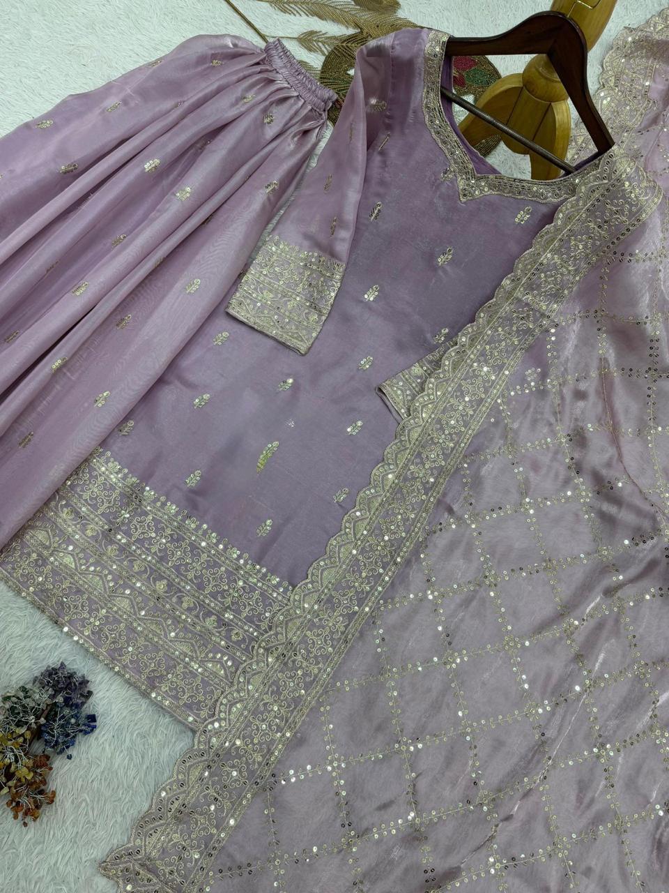 Embroidered Silk Palazzo Suit Set