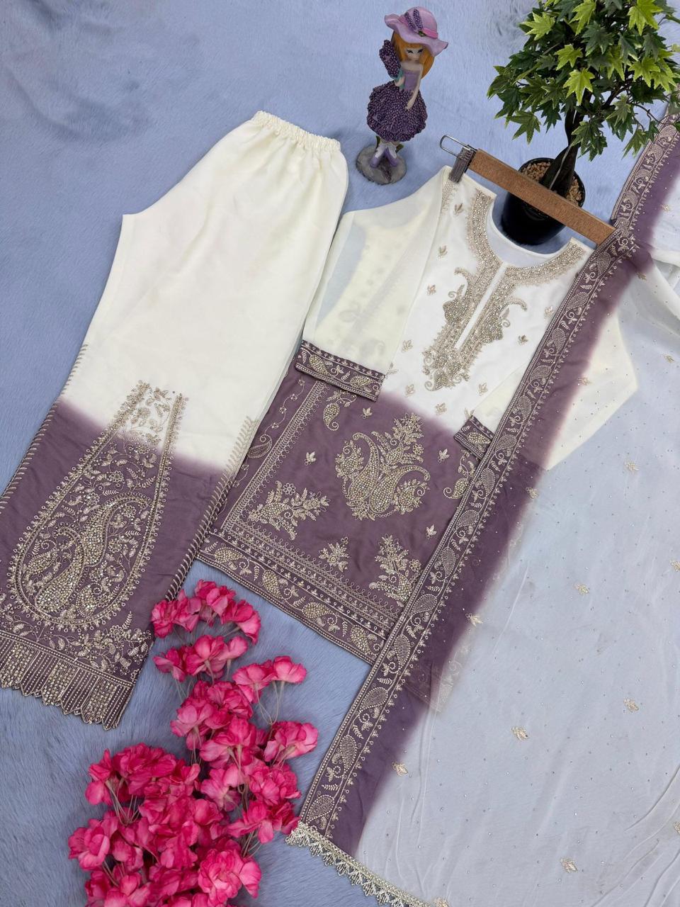 Designer Georgette Mother-Daughter Top Palazzo Set
