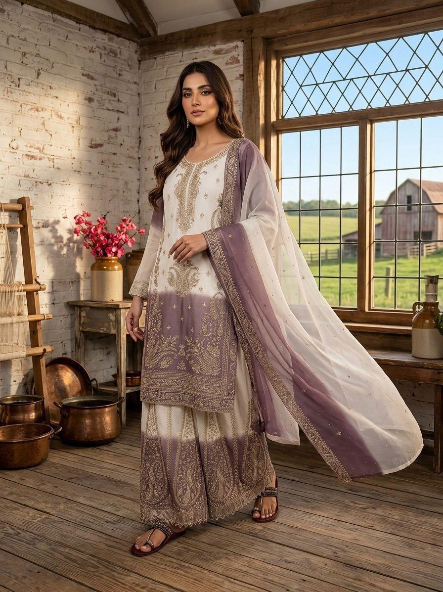 Designer Georgette Mother-Daughter Top Palazzo Set