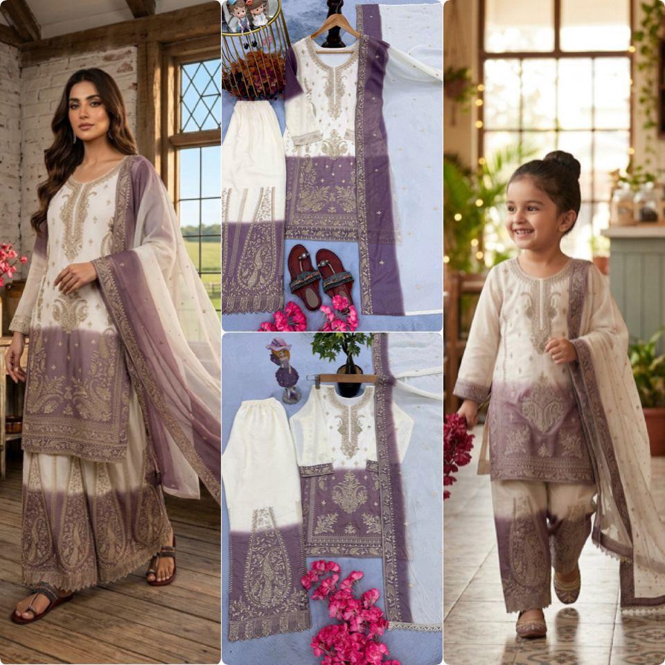 Designer Georgette Mother-Daughter Top Palazzo Set