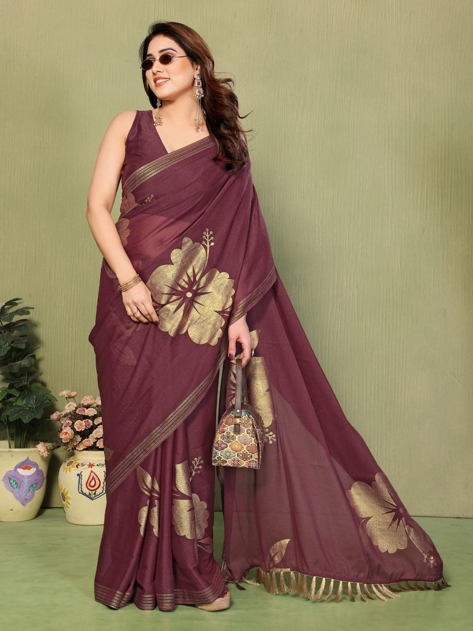Star Georgette Foil Work Saree