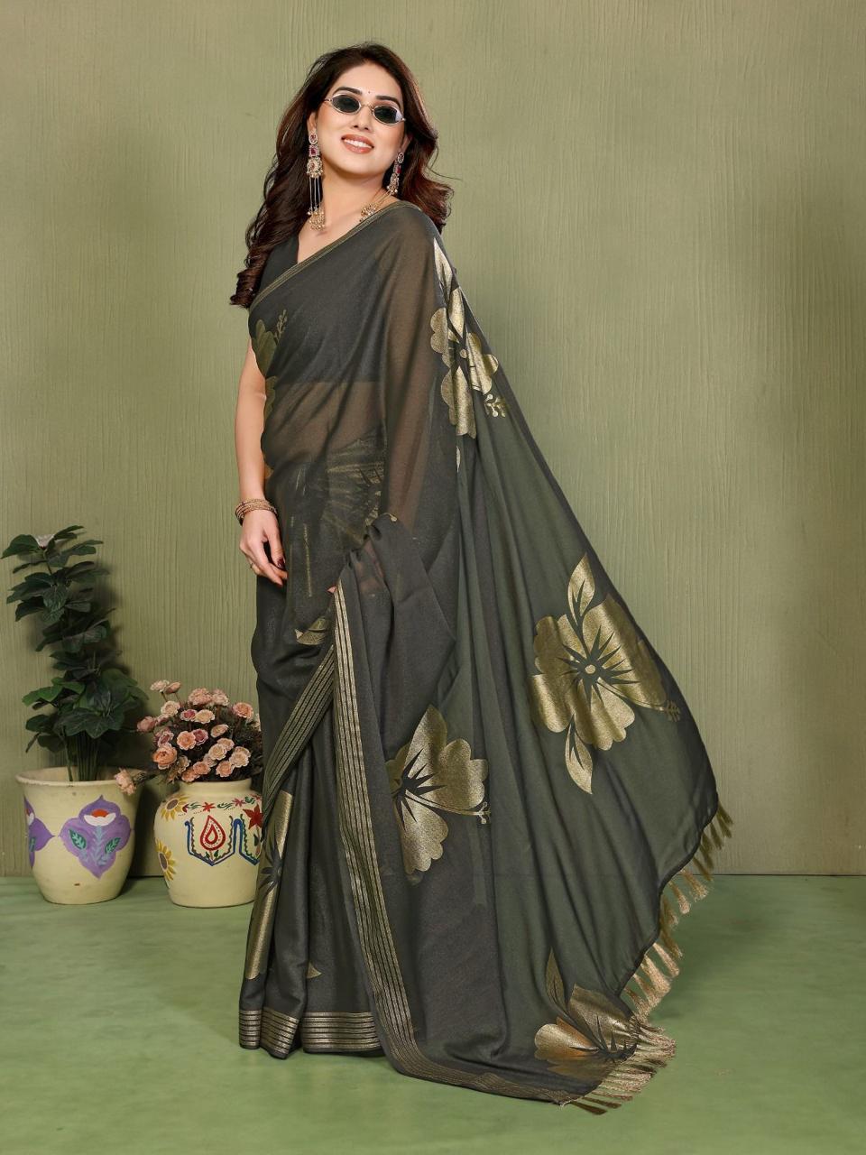 Star Georgette Foil Work Saree