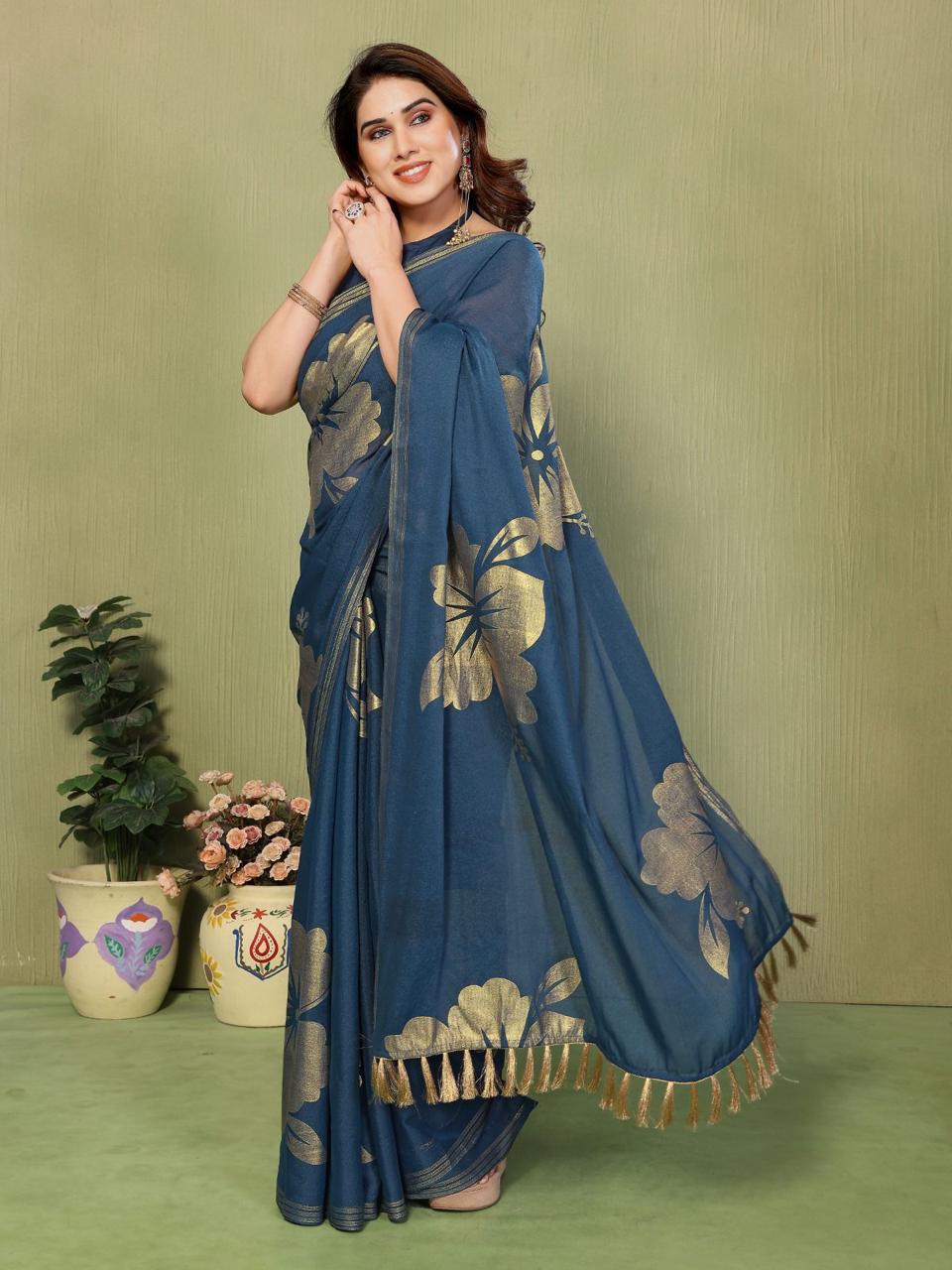 Star Georgette Foil Work Saree