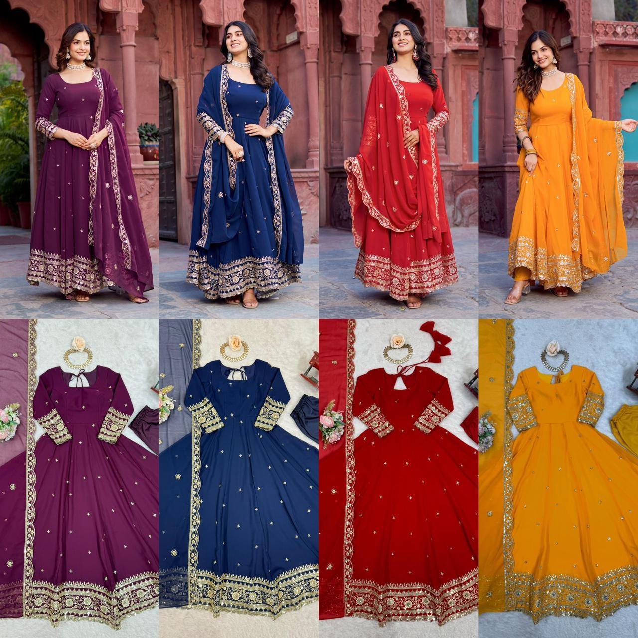 Georgette Gown Set with Pant and Dupatta