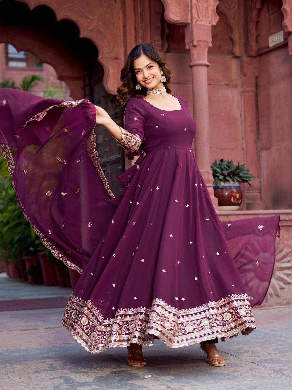Georgette Gown Set with Pant and Dupatta