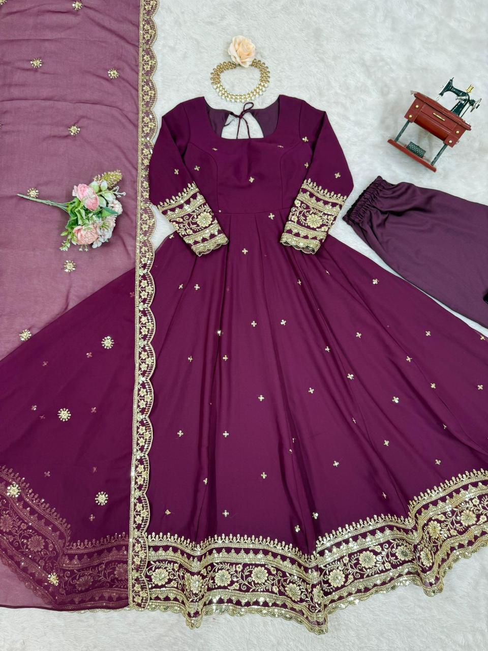 Georgette Gown Set with Pant and Dupatta