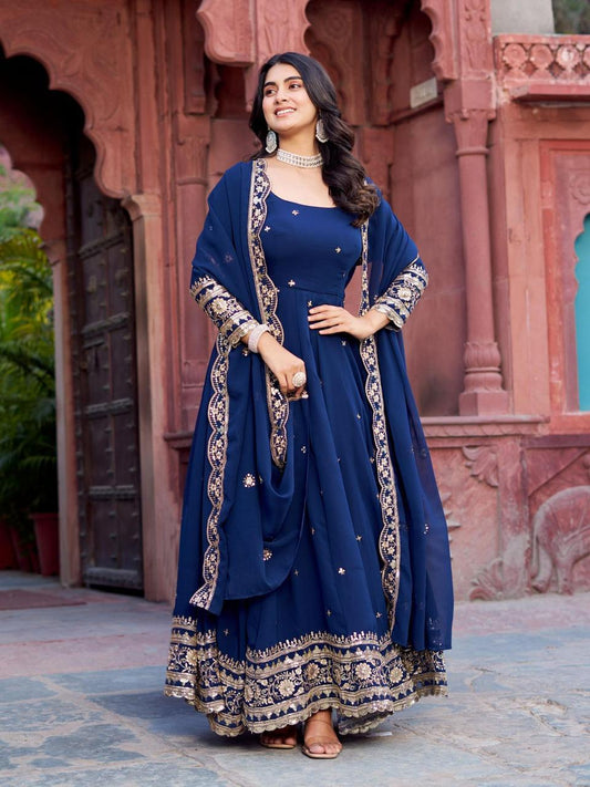 Georgette Gown Set with Pant and Dupatta
