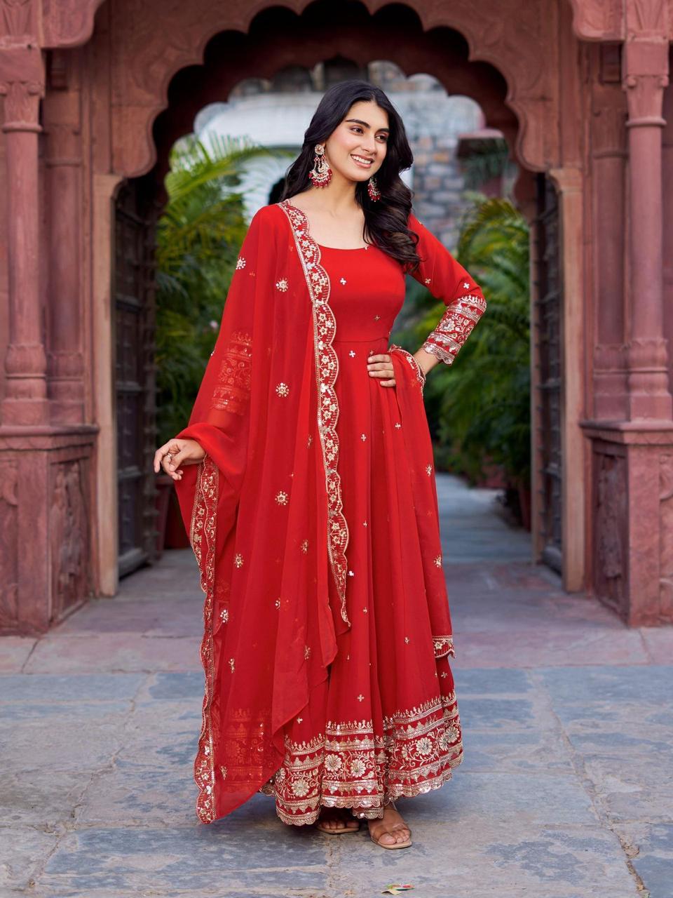 Georgette Gown Set with Pant and Dupatta