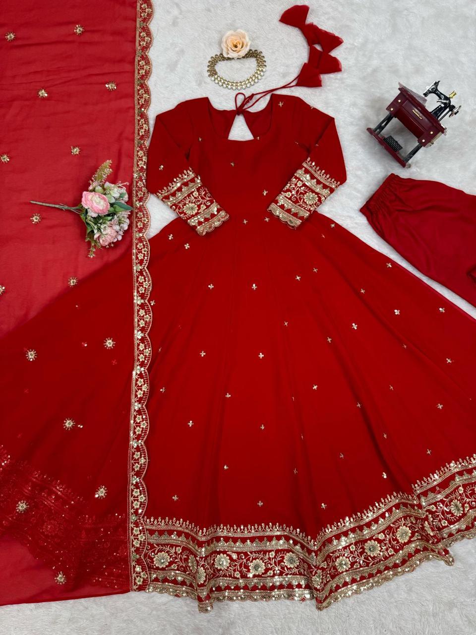 Georgette Gown Set with Pant and Dupatta