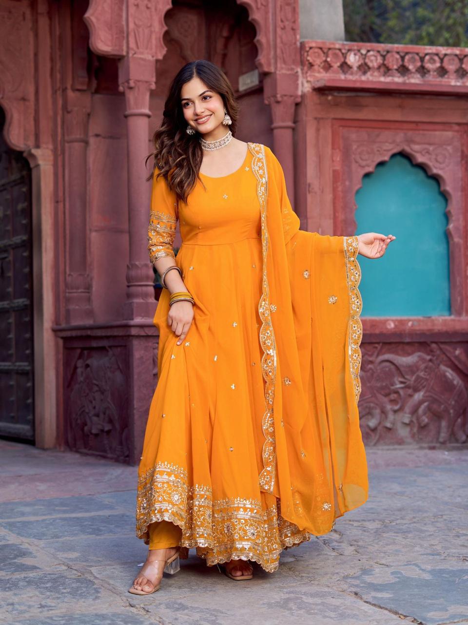 Georgette Gown Set with Pant and Dupatta