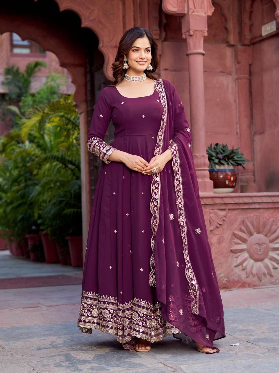 Georgette Gown Set with Pant and Dupatta