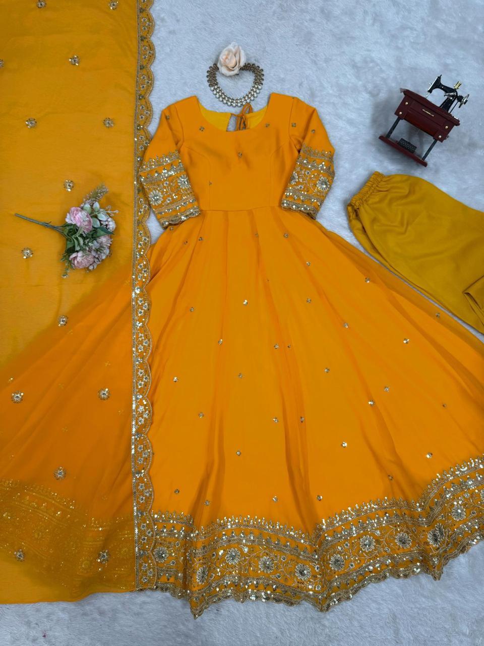 Georgette Gown Set with Pant and Dupatta